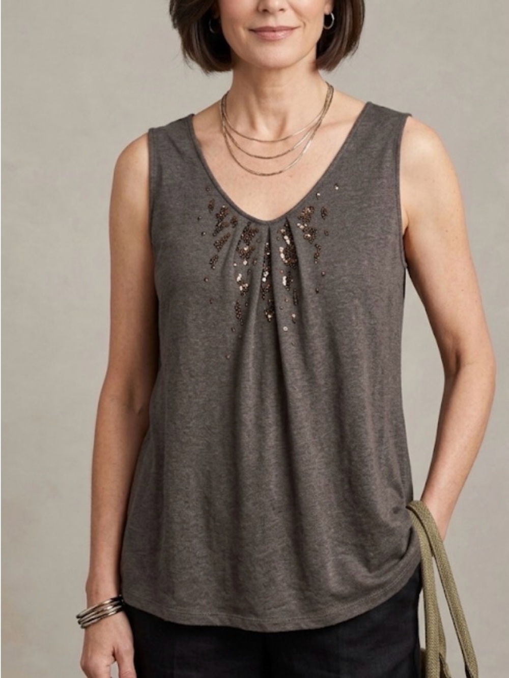 Eileen Fisher Jersey Beaded Tank Top Plus Size 2X